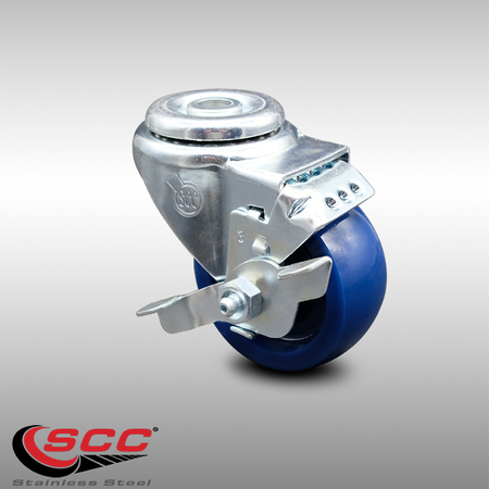 Service Caster 3.5 Inch SS Solid Polyurethane Wheel Swivel Bolt Hole Caster with Brake SCC SCC-SSBH20S3514-SPUS-TLB